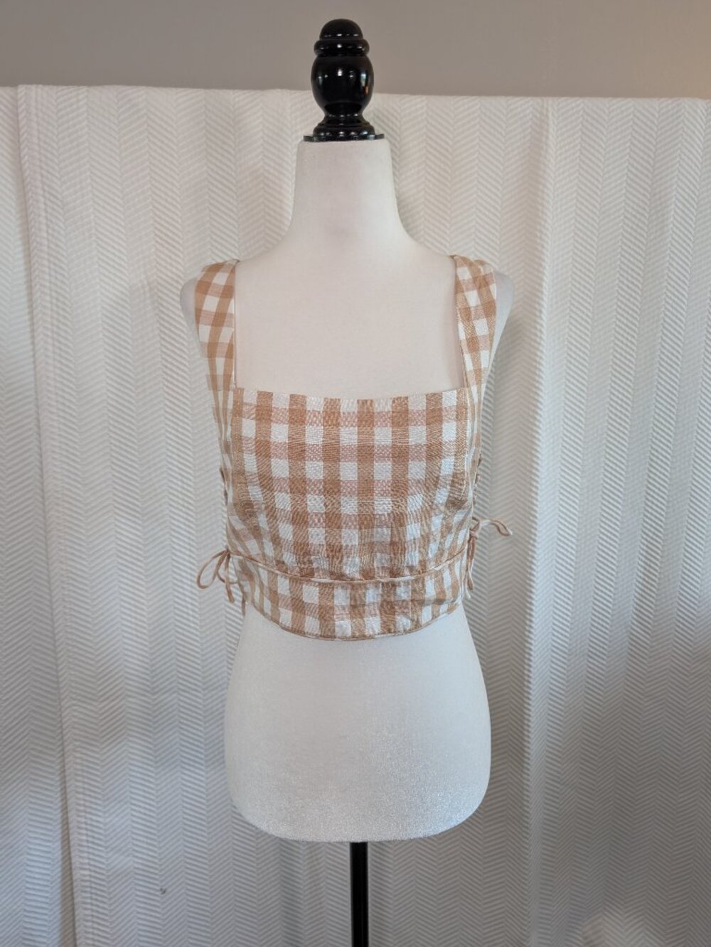Ever New Gingham Crop Top Linen Blend Size 6 Resort Festival Summer Cottagecore